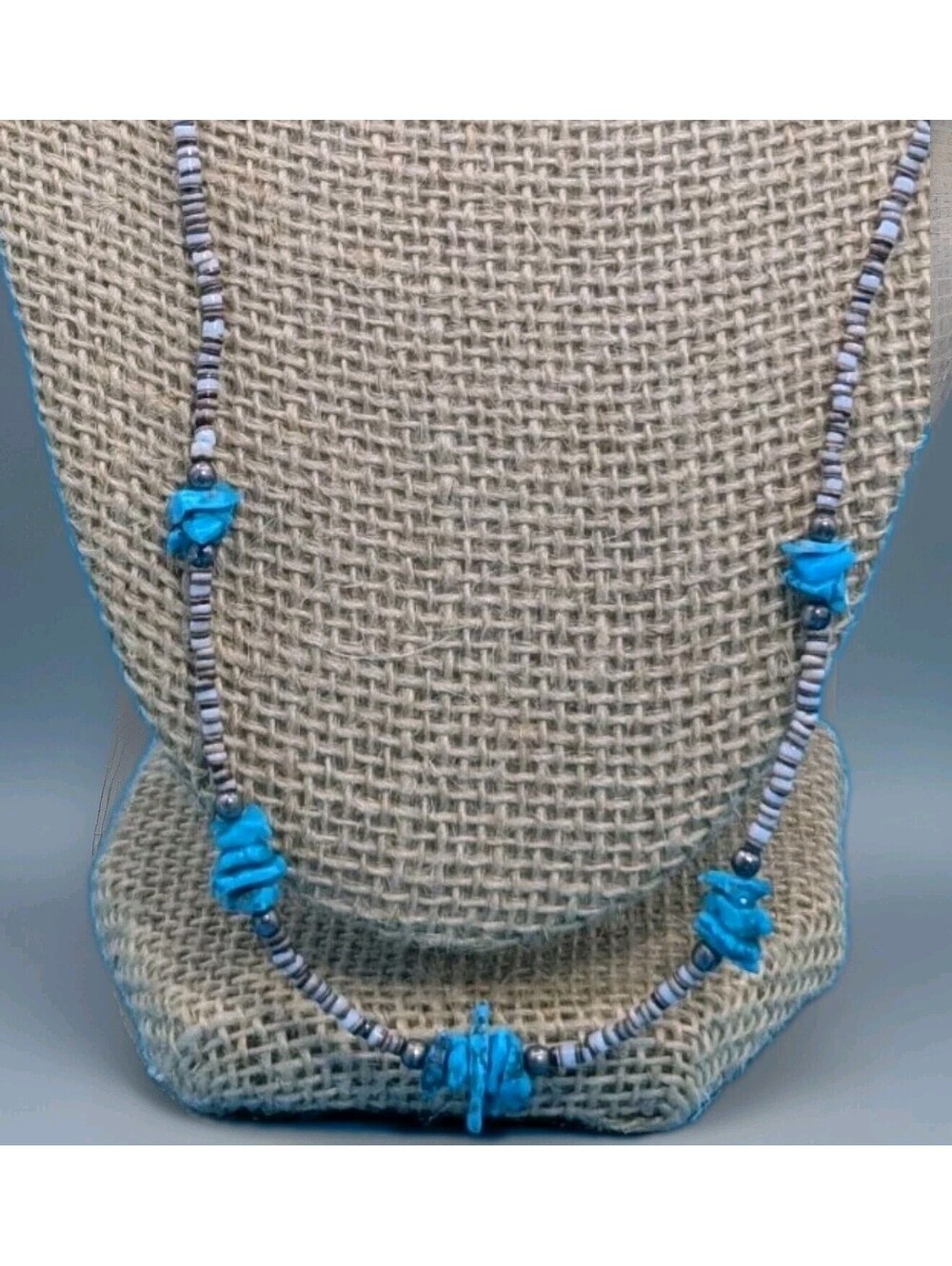 Vintage Turquoise Nugget and Heishi Shell Necklace Screw Closer